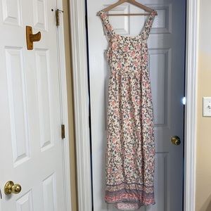 Petal & Pup Women's Cream Pink Wide Strap Maxi Dress Size US 8